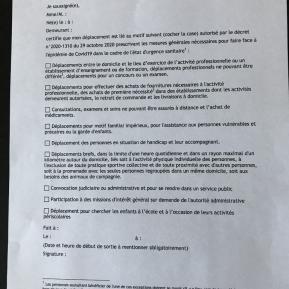 attestation de déplacement dérogatoire
